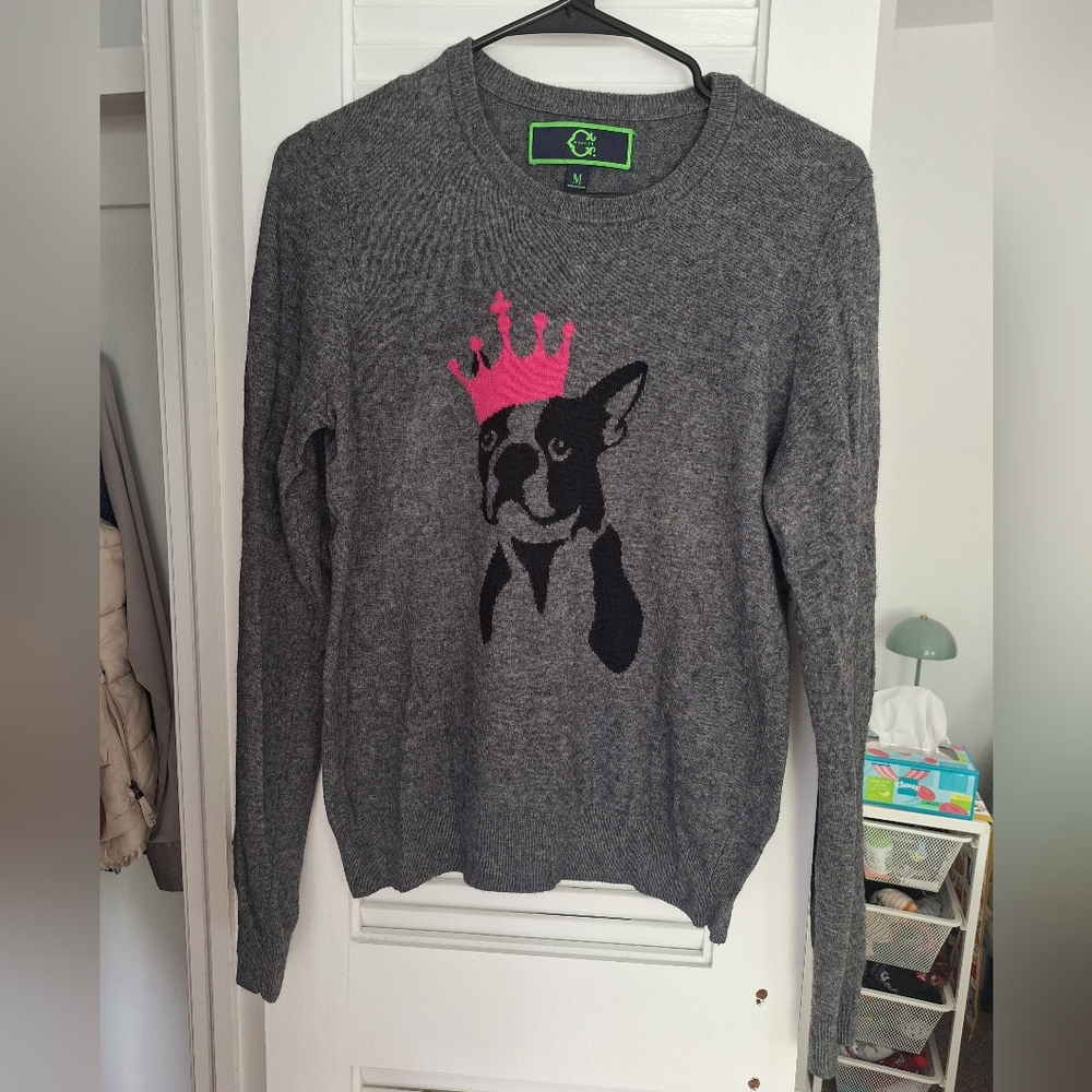 C. Wonder Grey Boston Terrier Sweater Wool Cashmere Angora